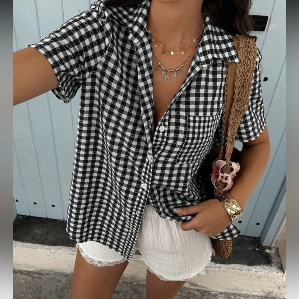 Black and White Checkered Women's Top • NWOT